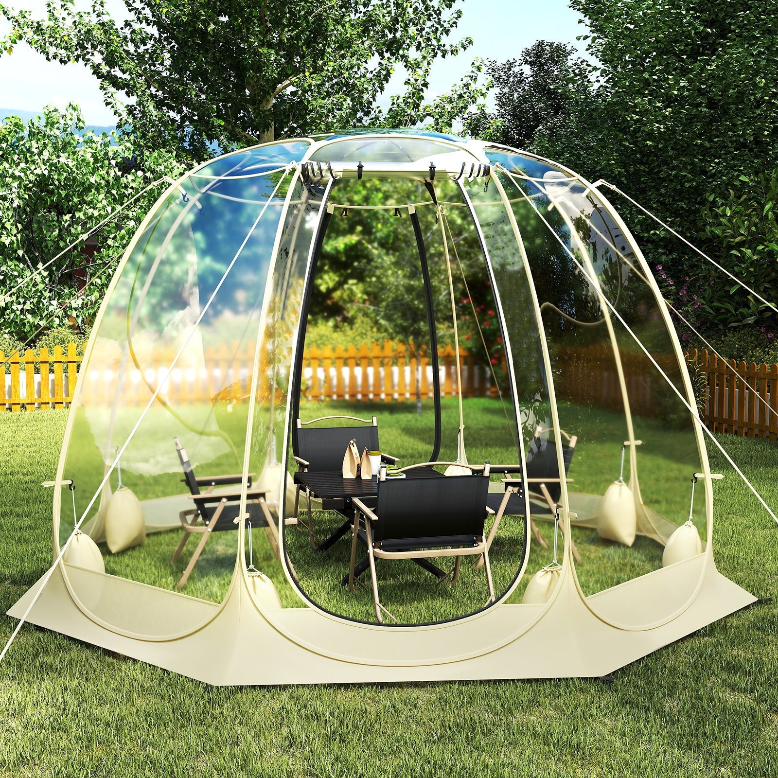 Pop Up Bubble Tent 630¬∞ Transparent PVC Igloo 8.5 x 8.5 FT Instant Setup Screen House for 5-6 People-Beige