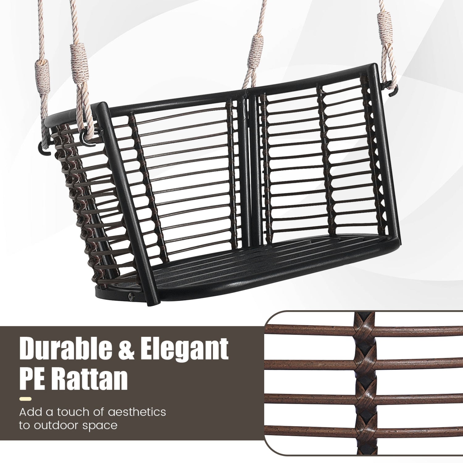 Hanging Rattan Porch Swing Chair with Cushions