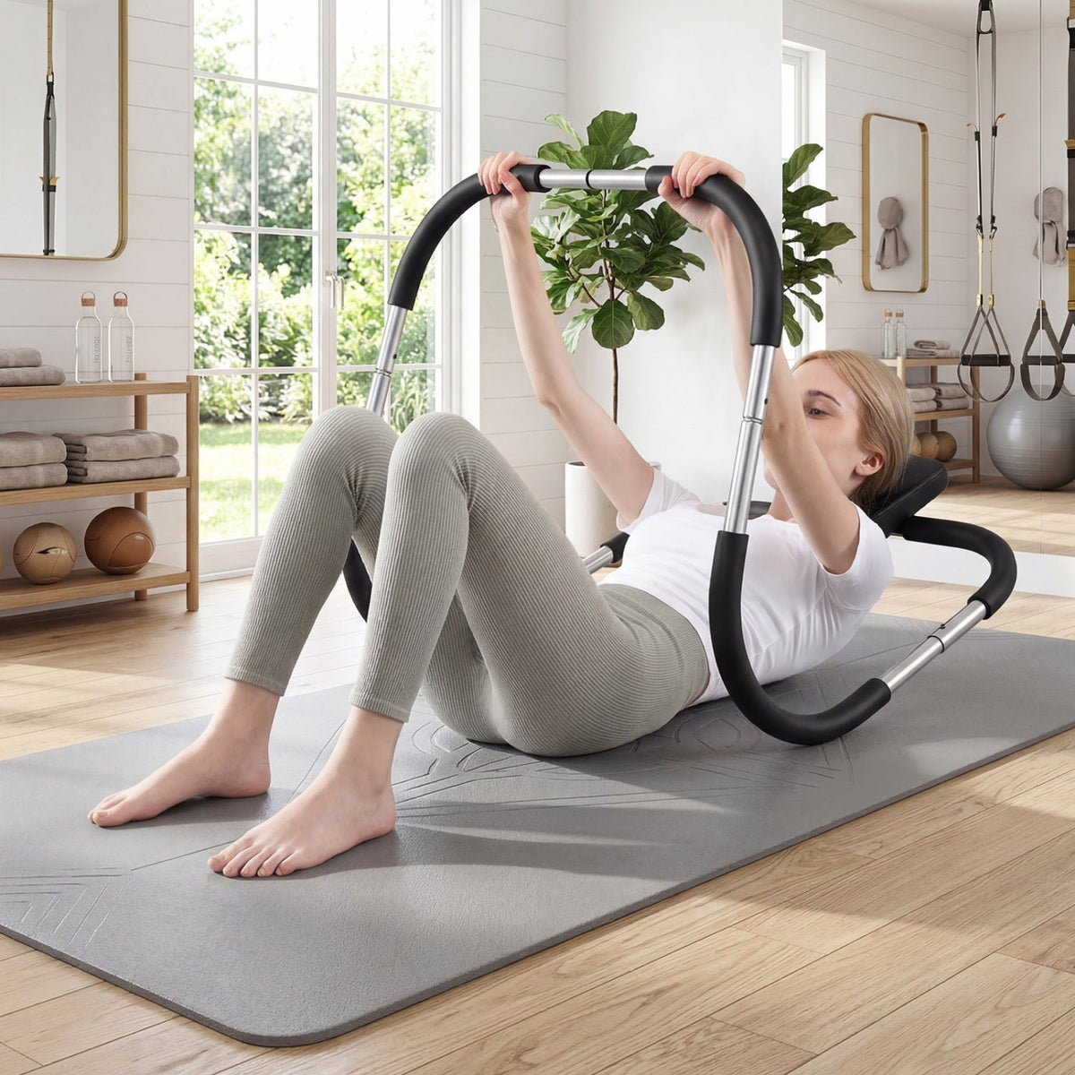 Portable AB Trainer with Headrest and Foam Handles