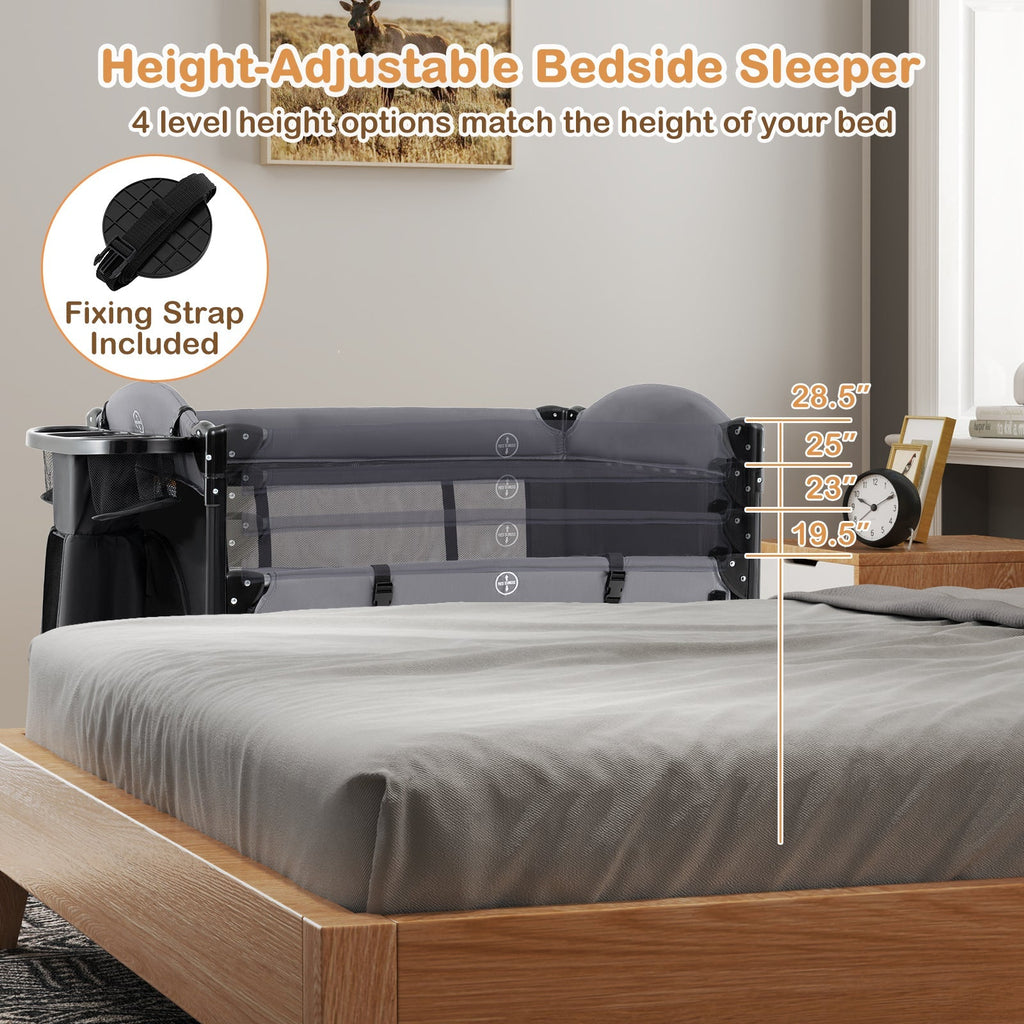 Foldable Baby Bassinet with 4 Adjustable Heights Changing Table and Mattress