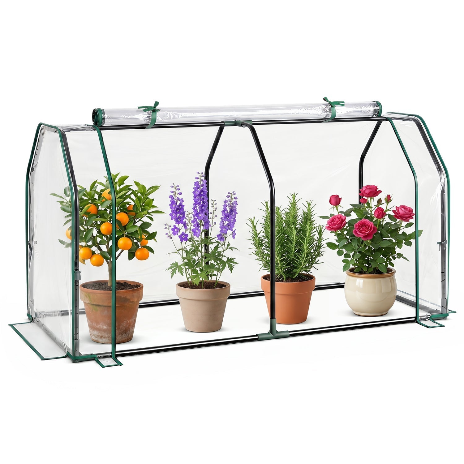 Portable Mini Greenhouse with PE Cover and Zippered Door