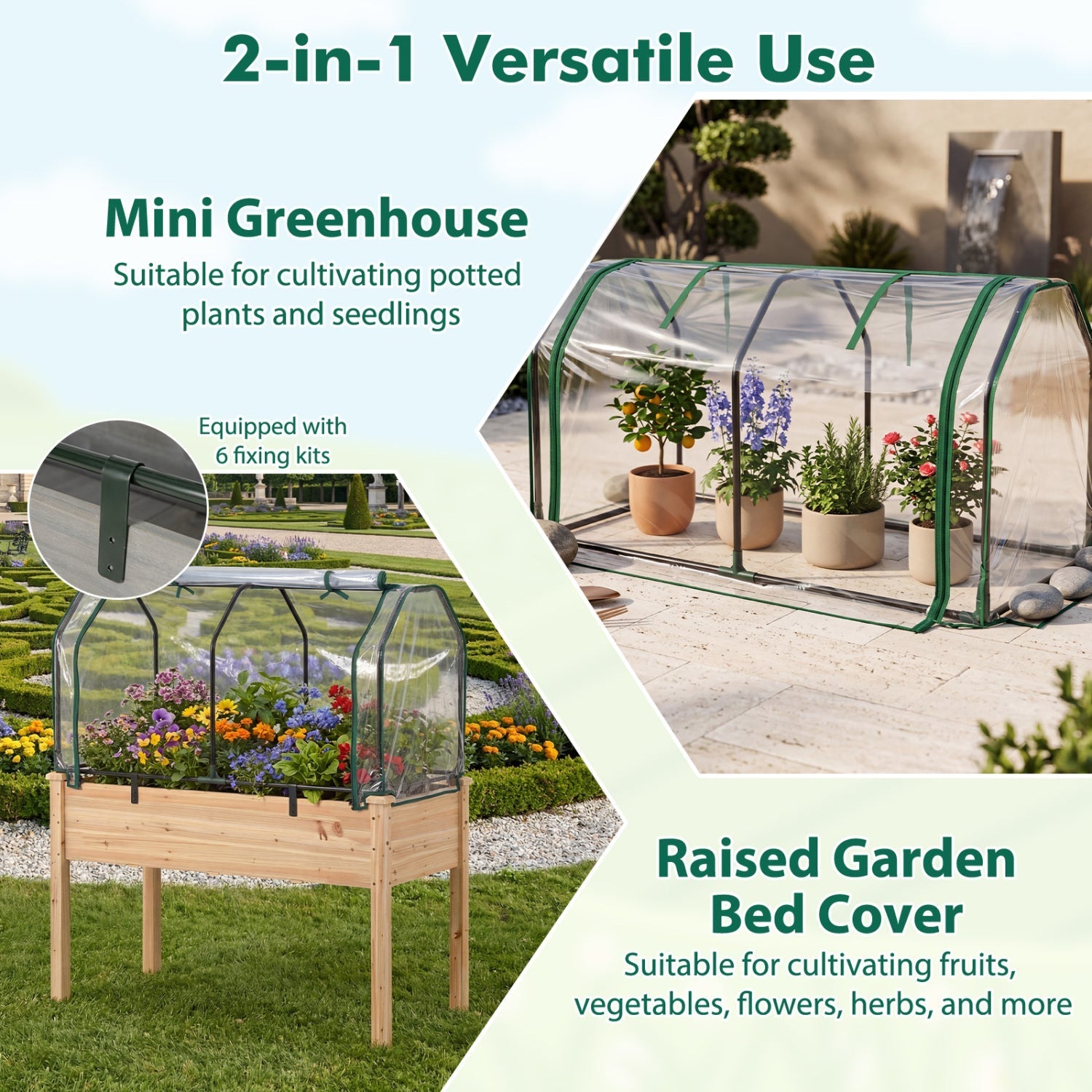 Portable Mini Greenhouse with PE Cover and Zippered Door