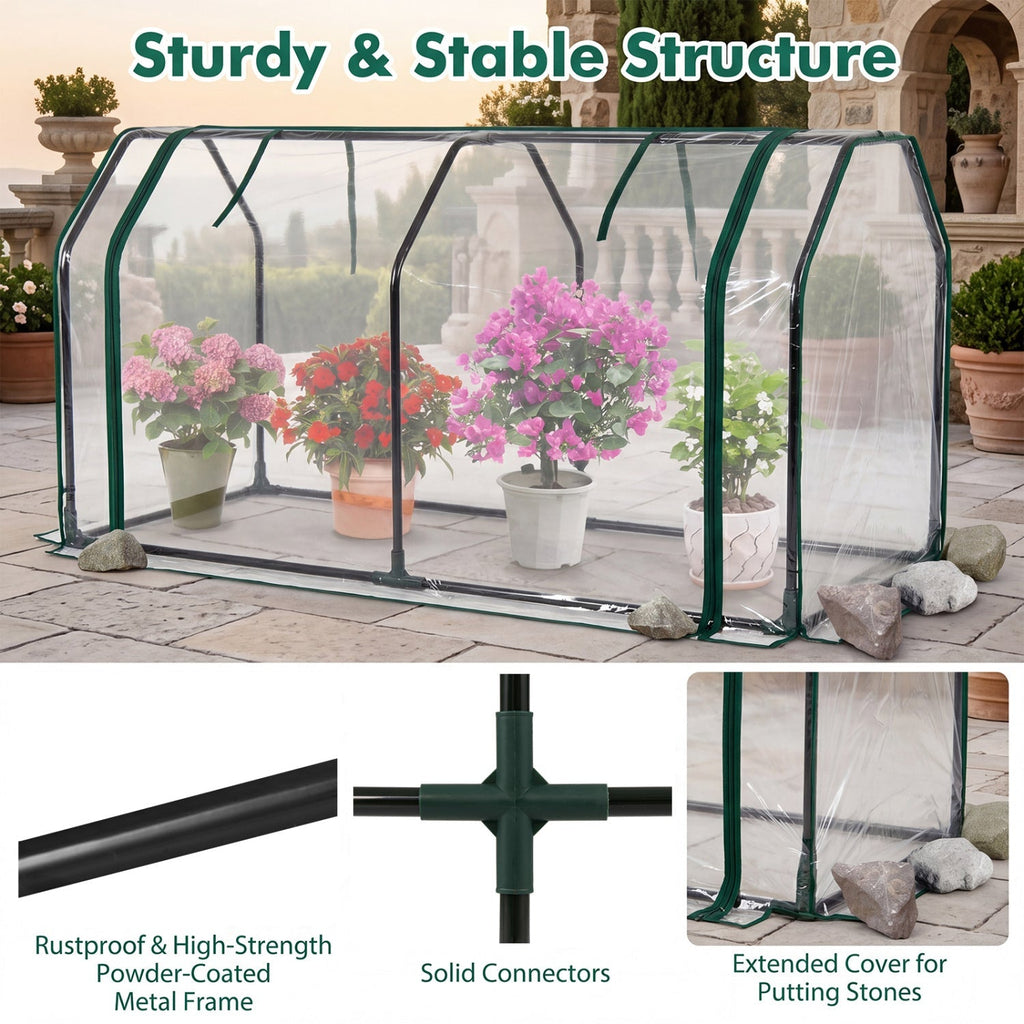Portable Mini Greenhouse with PE Cover and Zippered Door