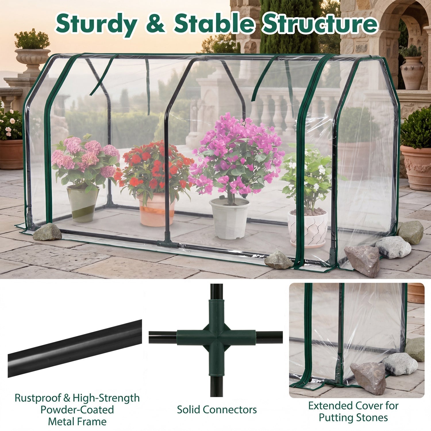 Portable Mini Greenhouse with PE Cover and Zippered Door