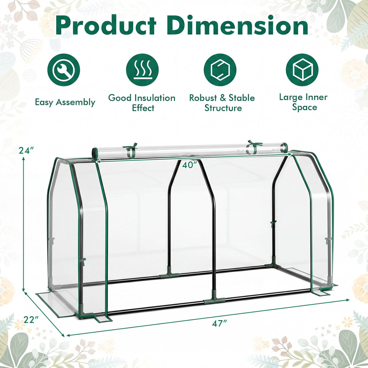 Portable Mini Greenhouse with PE Cover and Zippered Door