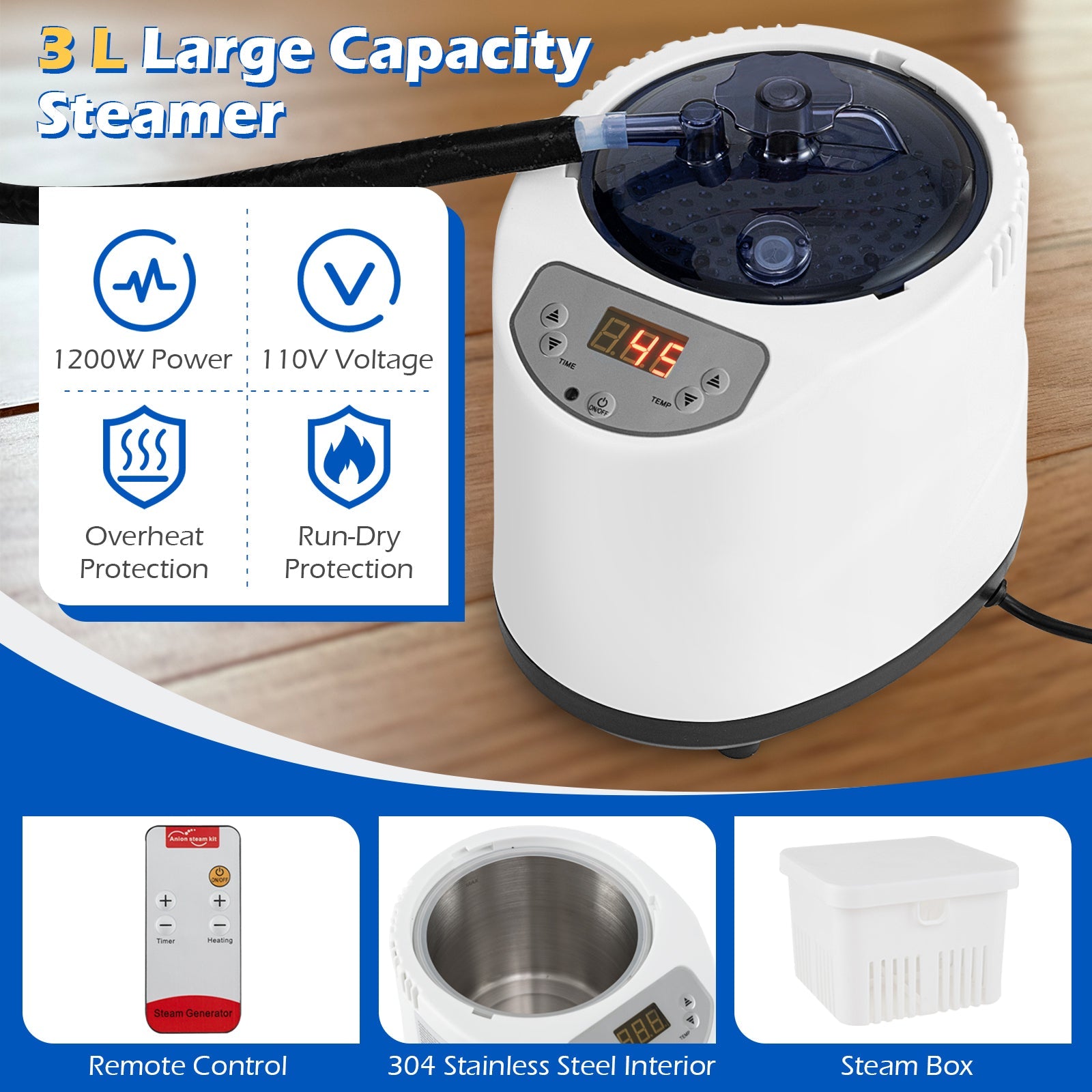 Portable Steam Sauna Box with 3L/1200W Fast-Heat Steamer and 15-Level Temperature