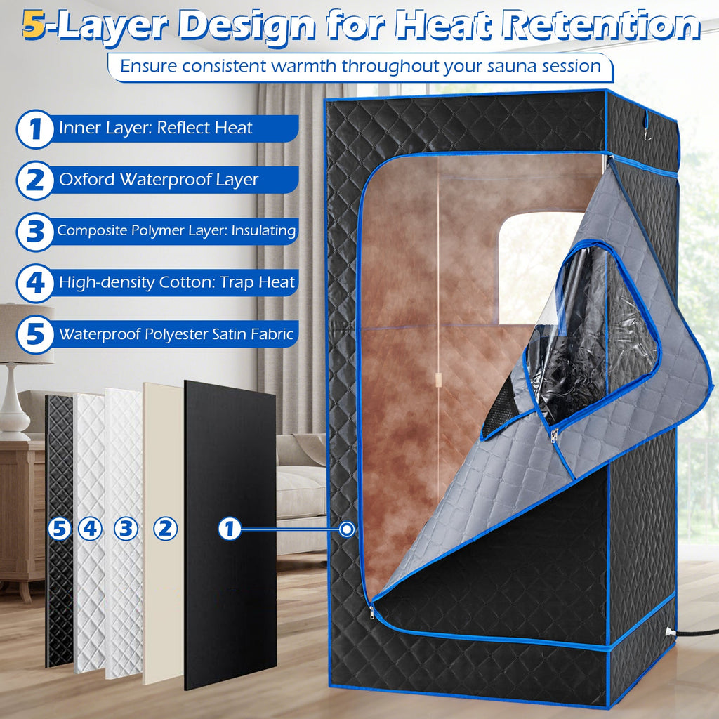 Portable Steam Sauna Box with 3L/1200W Fast-Heat Steamer and 15-Level Temperature