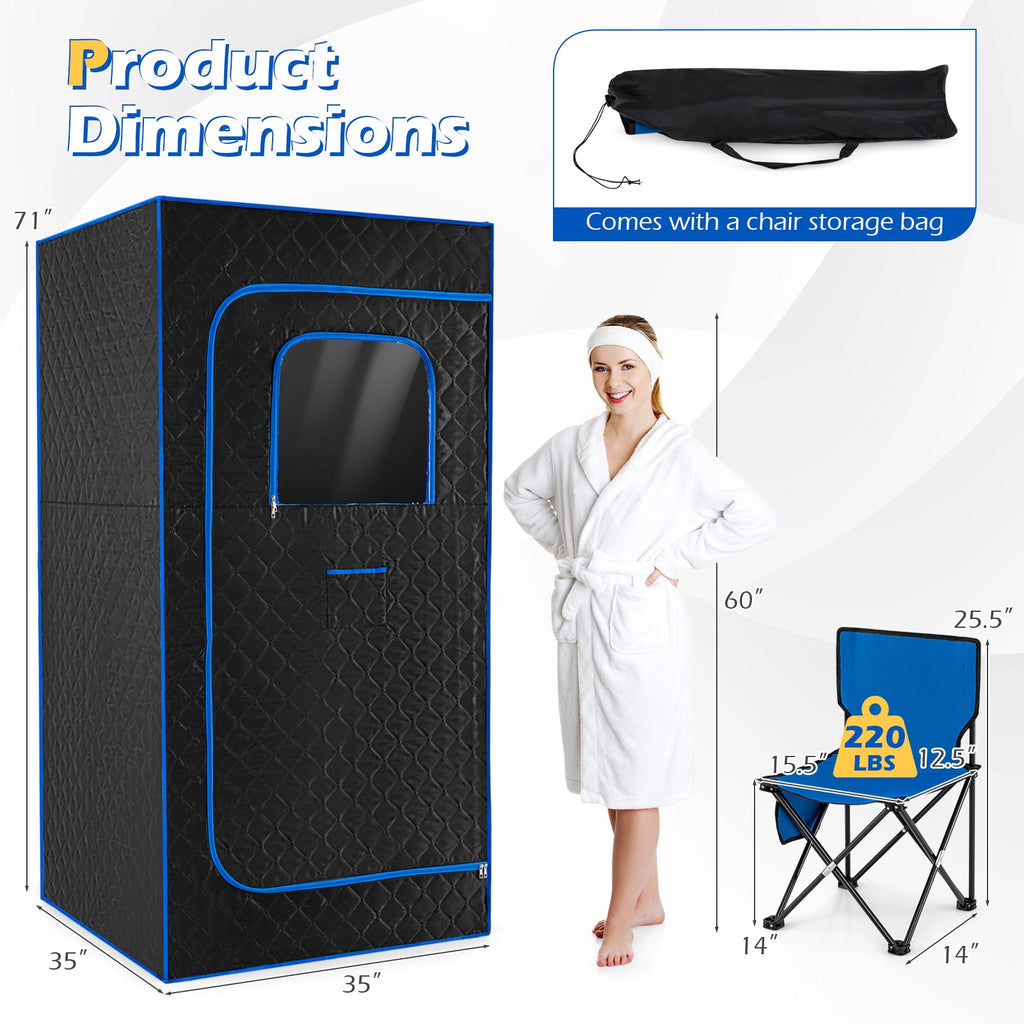 Portable Steam Sauna Box with 3L/1200W Fast-Heat Steamer and 15-Level Temperature