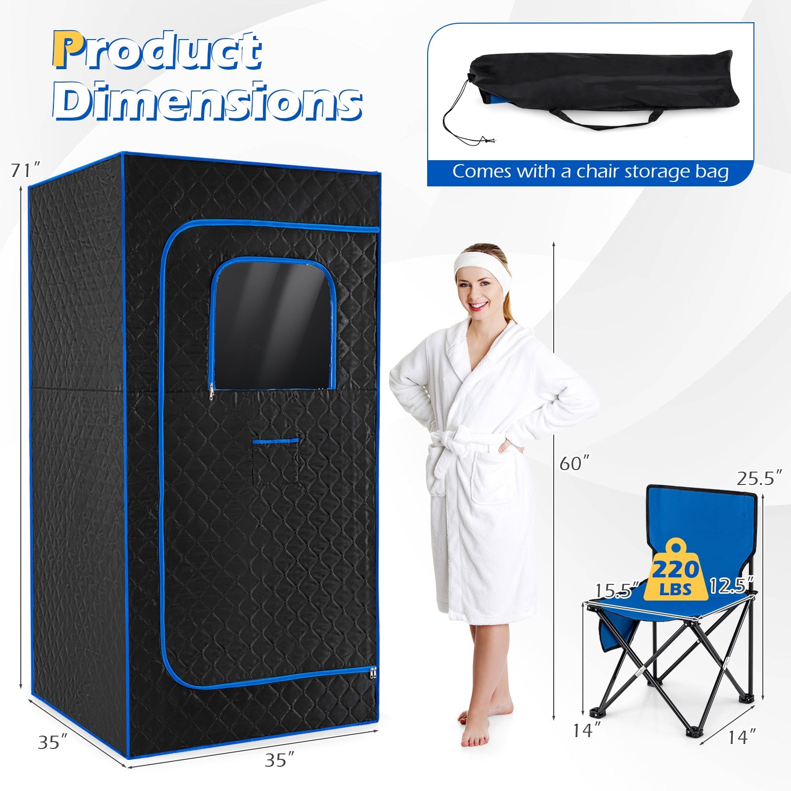 Portable Steam Sauna Box with 3L/1200W Fast-Heat Steamer and 15-Level Temperature