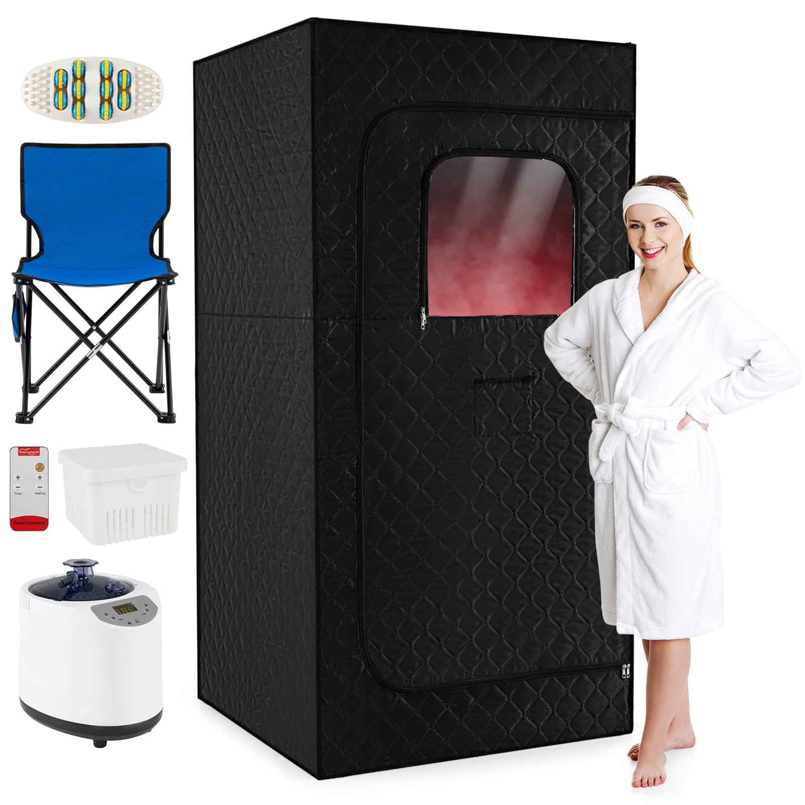 Portable Steam Sauna Box with 3L/1200W Fast-Heat Steamer and 15-Level Temperature