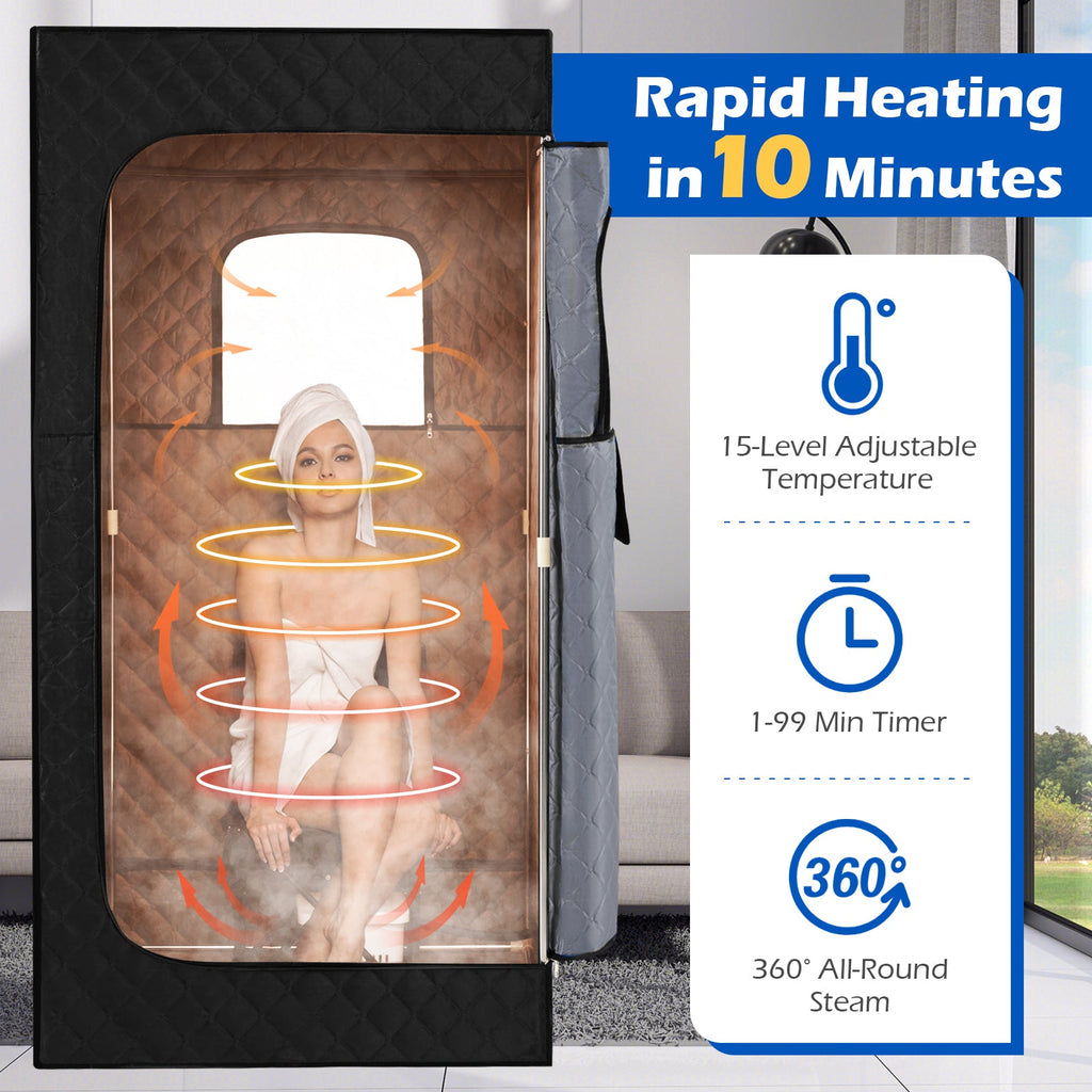 Portable Steam Sauna Box with 3L/1200W Fast-Heat Steamer and 15-Level Temperature