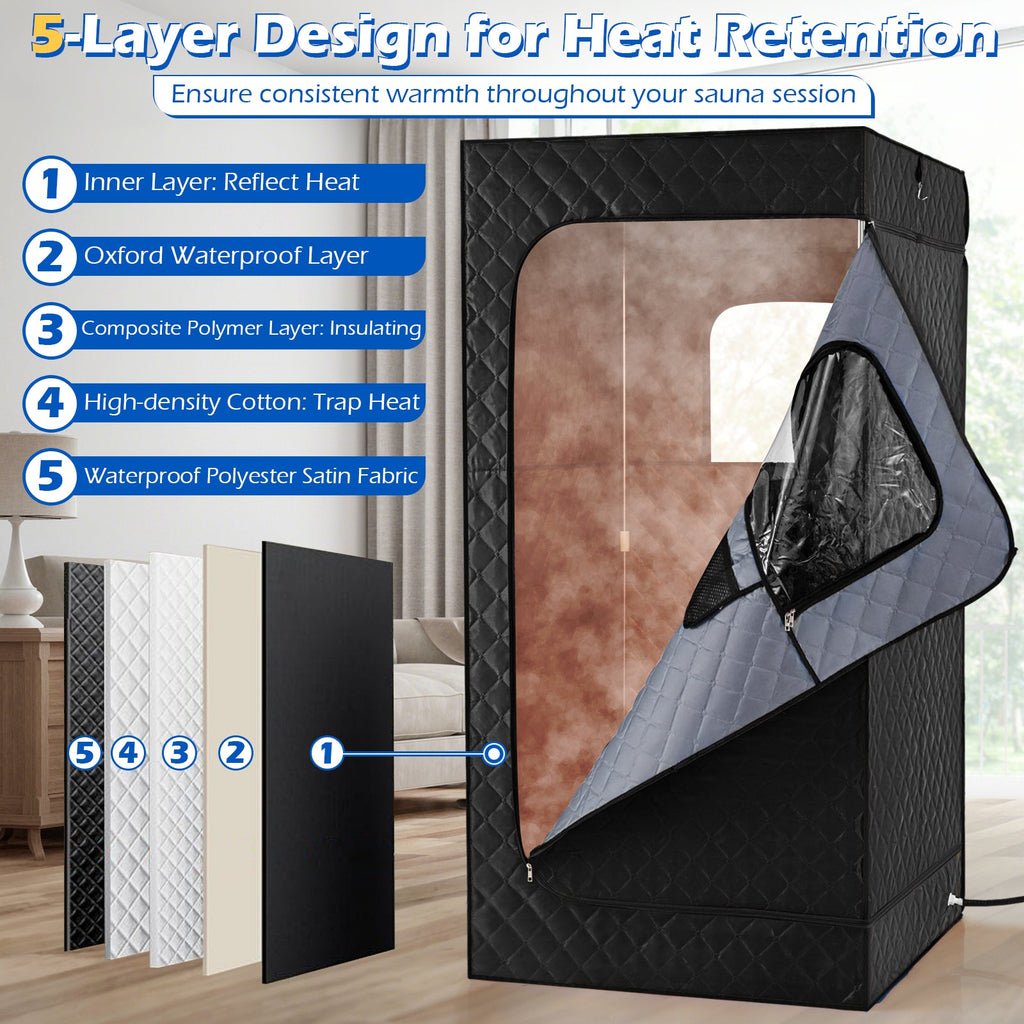 Portable Steam Sauna Box with 3L/1200W Fast-Heat Steamer and 15-Level Temperature