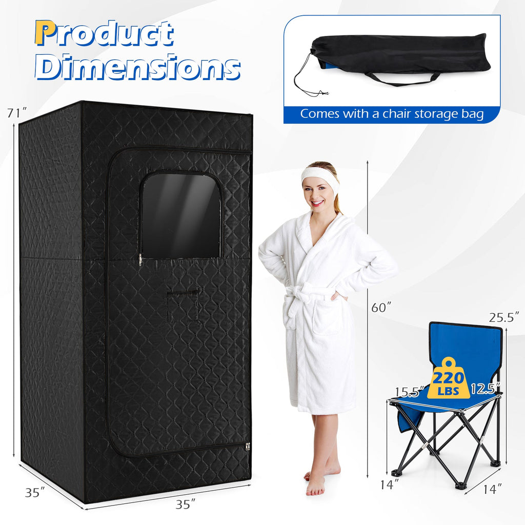 Portable Steam Sauna Box with 3L/1200W Fast-Heat Steamer and 15-Level Temperature