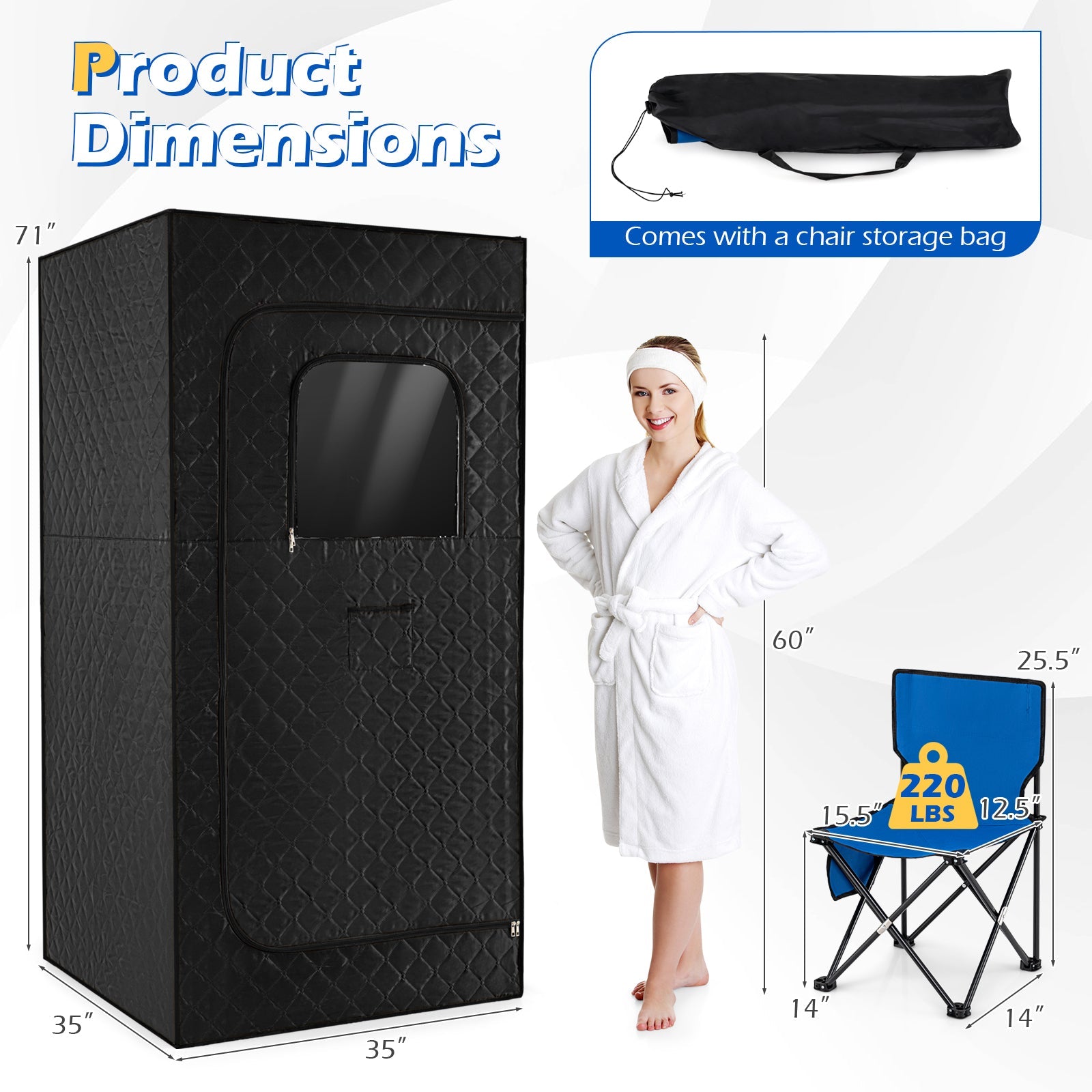 Portable Steam Sauna Box with 3L/1200W Fast-Heat Steamer and 15-Level Temperature
