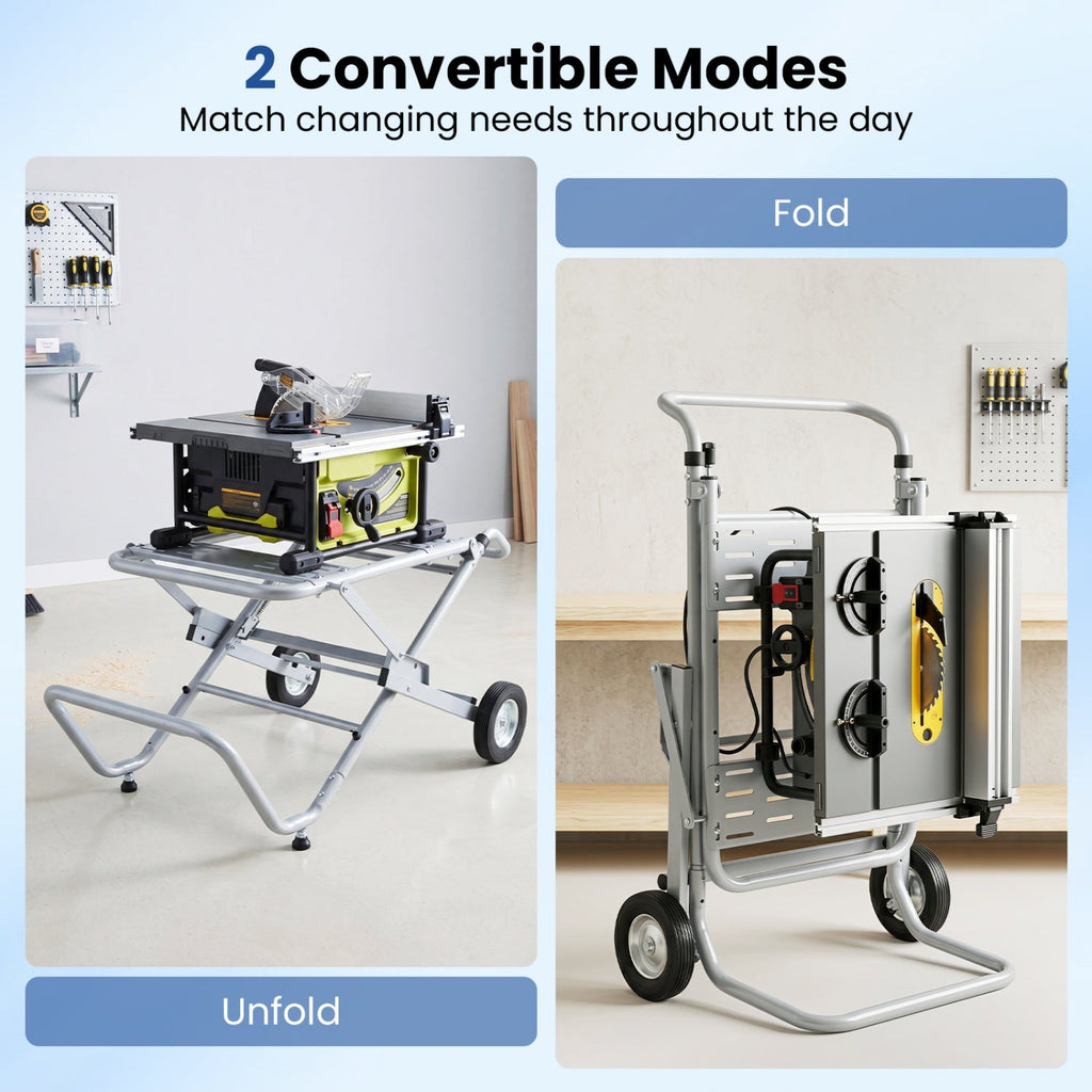 Portable Table Saw Stand with Rolling Wheels - Foldable