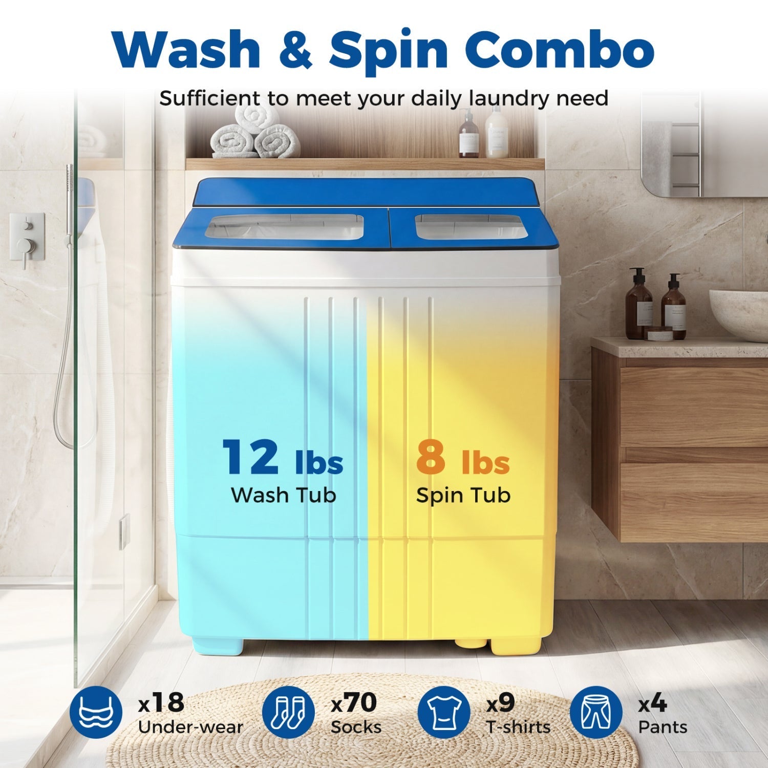 Portable Washing Machine 18 lbs Mini Laundry Machine with 11 LBS Washer