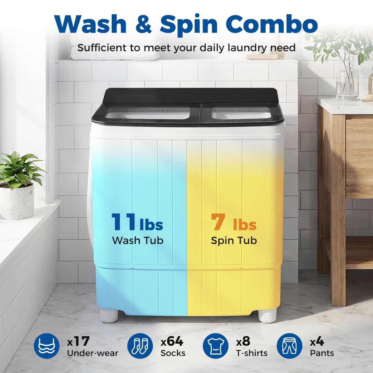 Portable Washing Machine 18 lbs Mini Laundry Machine with 11 LBS Washer