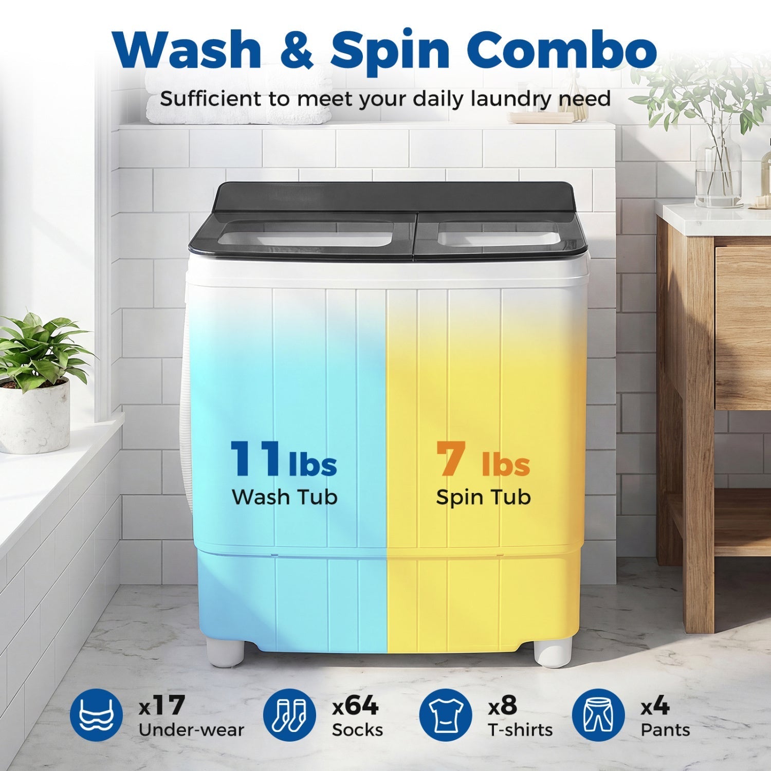 Portable Washing Machine 18 lbs Mini Laundry Machine with 11 LBS Washer