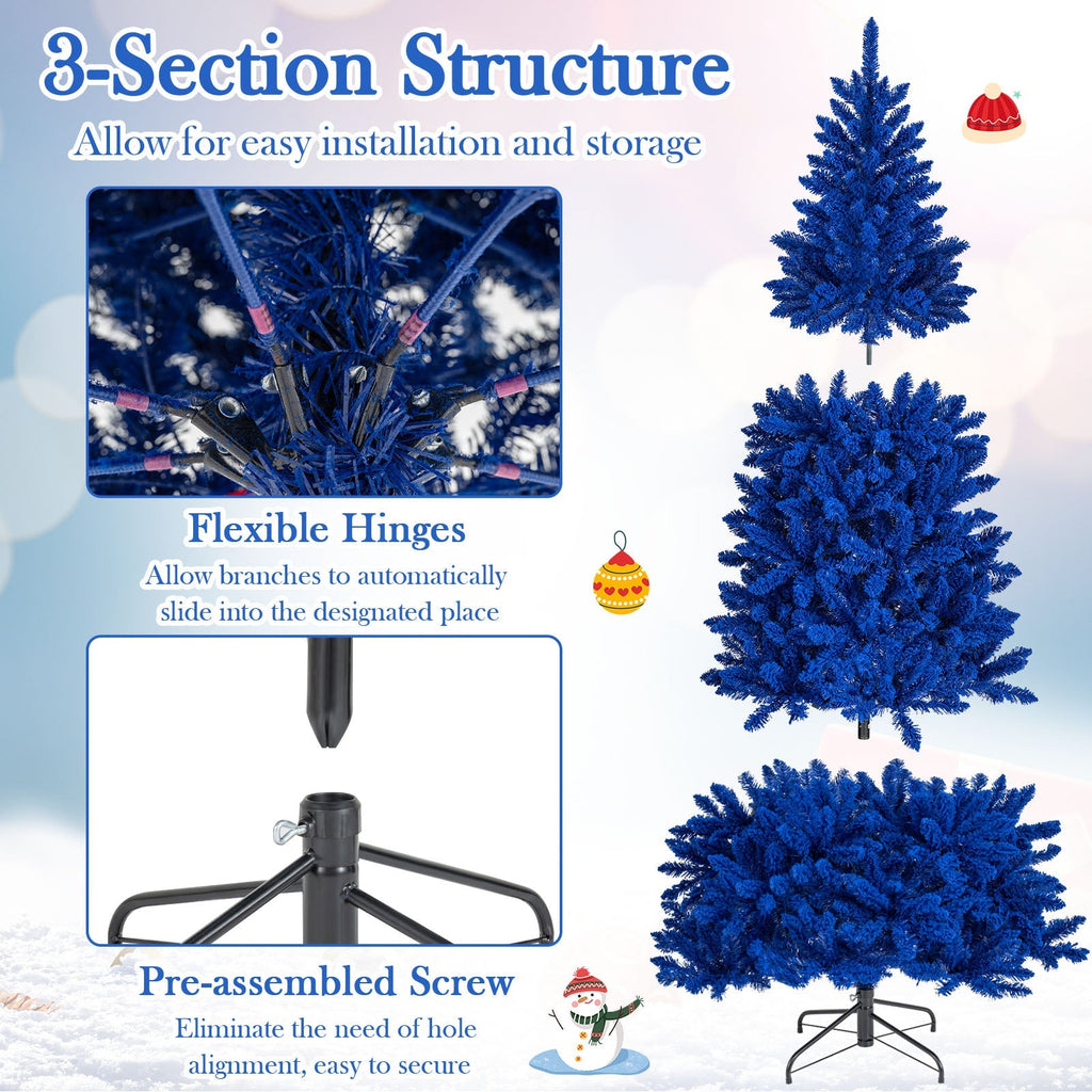 Pre-Lit Artificial Christmas Tree with 340 Blue LED Lights and 3 Modes-7 ft
