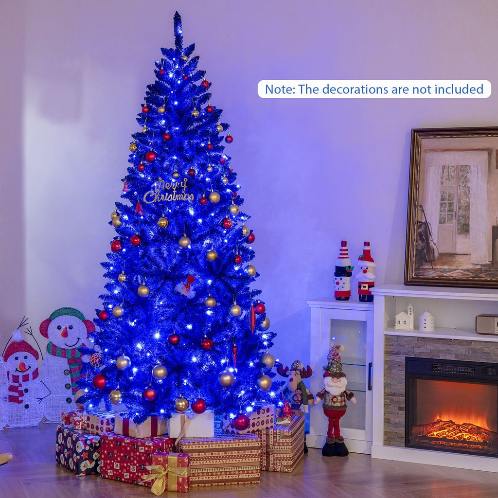 Pre-Lit Artificial Christmas Tree with 340 Blue LED Lights and 3 Modes-7 ft