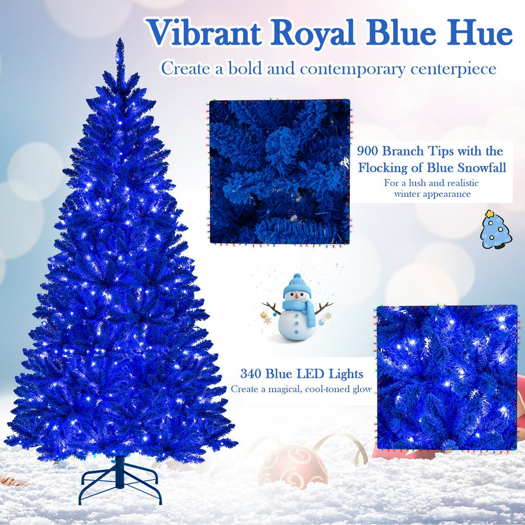 Pre-Lit Artificial Christmas Tree with 340 Blue LED Lights and 3 Modes-7 ft