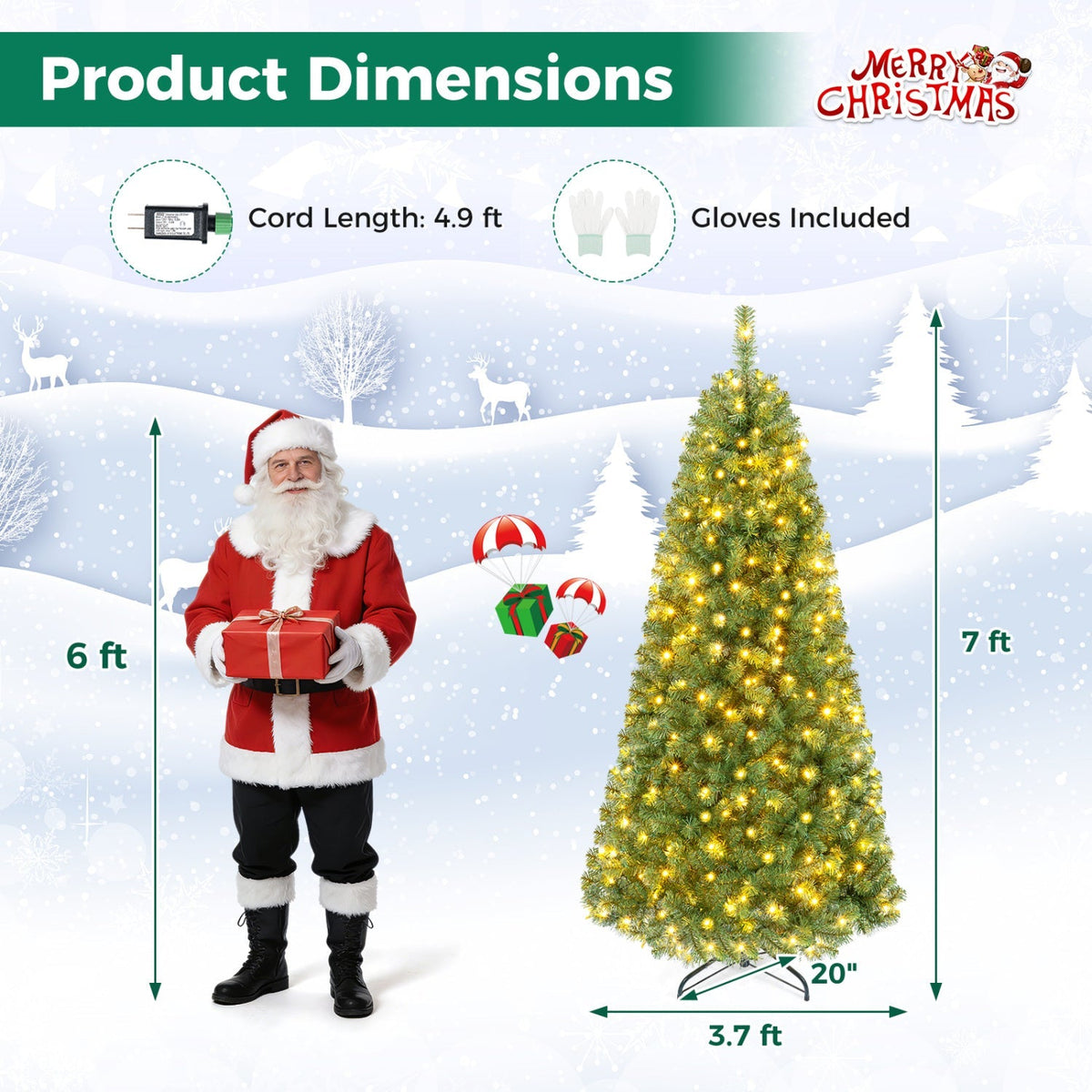 6-8 Ft Pre-Lit Artificial Christmas Tree with Remote Control
