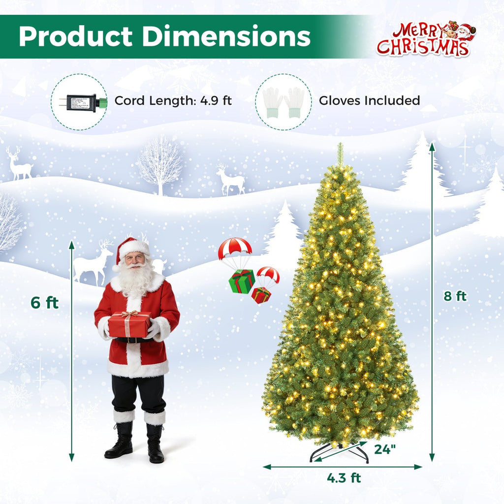6-8 Ft Pre-Lit Artificial Christmas Tree with Remote Control