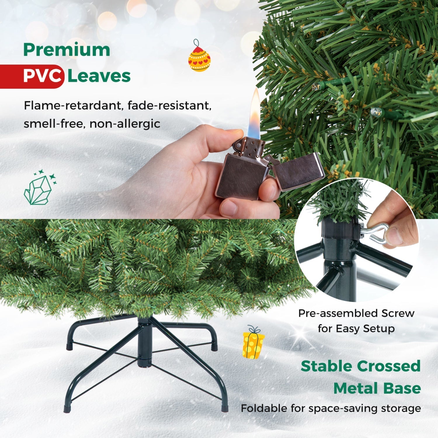 6-8 Ft Pre-Lit Artificial Christmas Tree with Remote Control