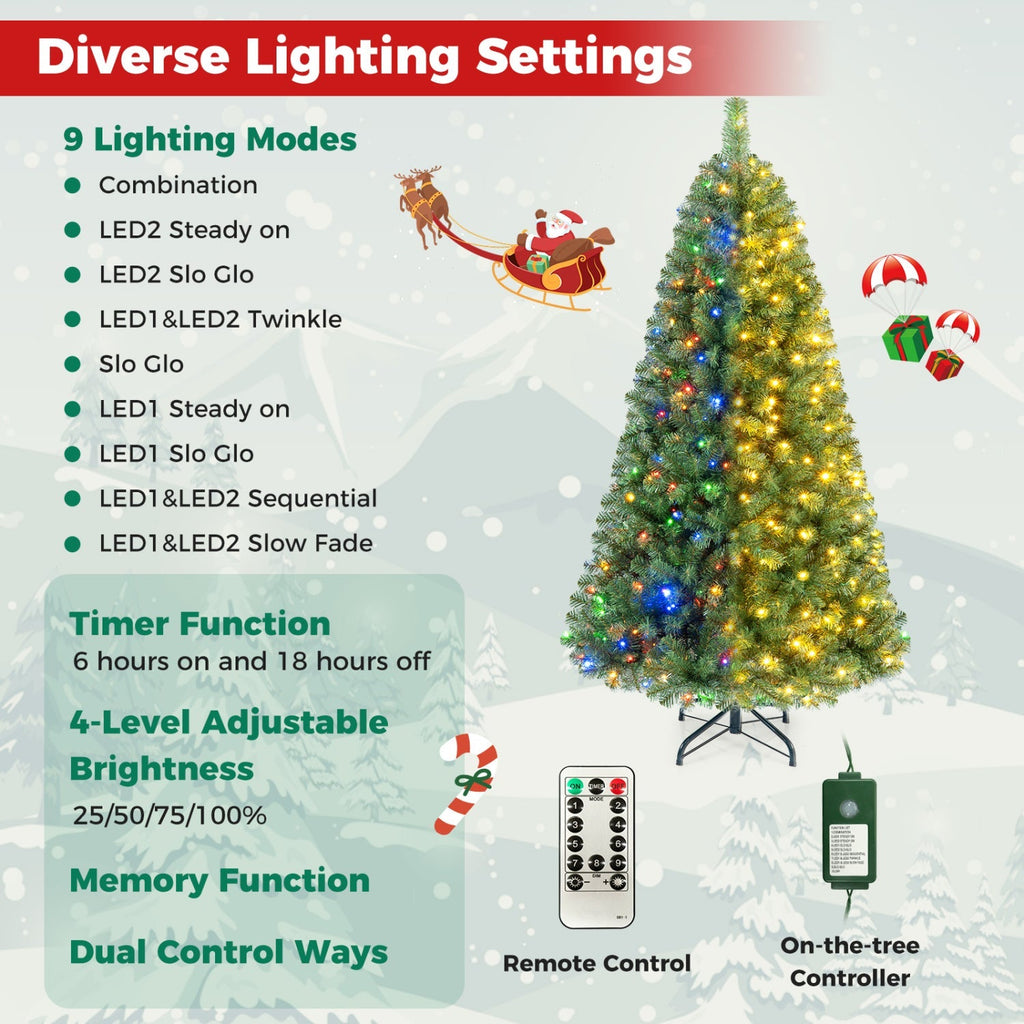 6-8 Ft Pre-Lit Artificial Christmas Tree with Remote Control