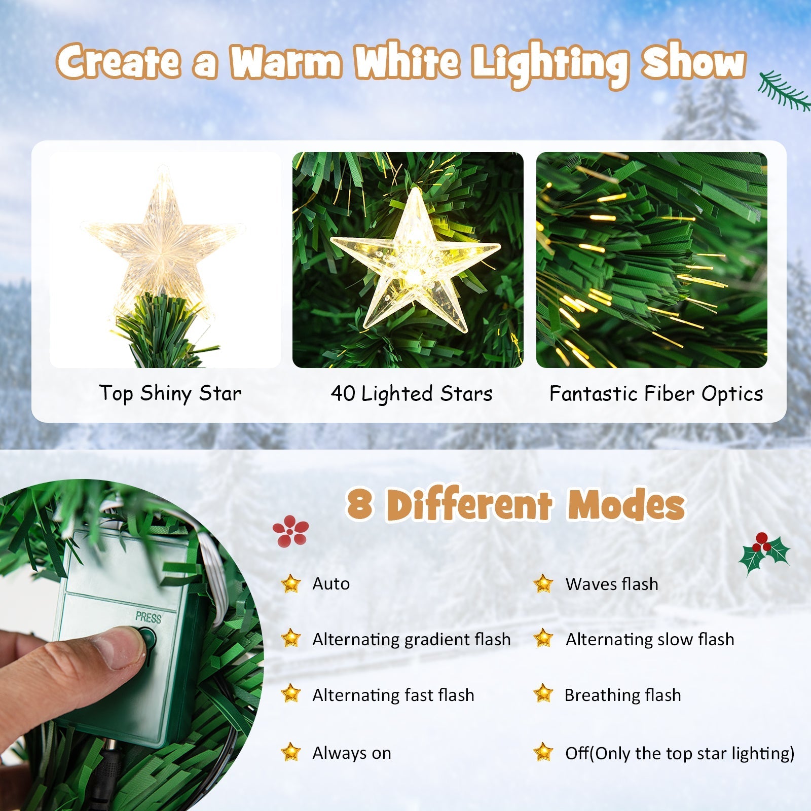 Prelit Fiber Optic Christmas Tree with Warm White Lights
