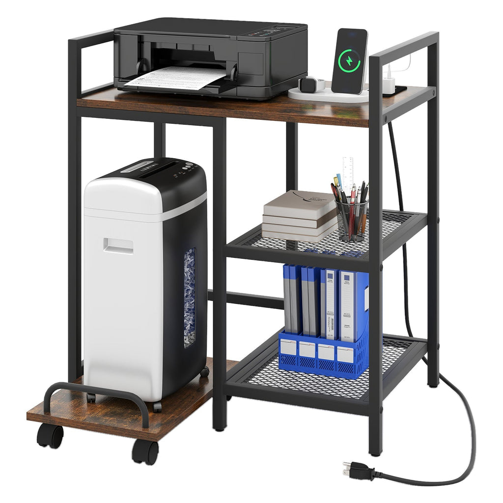 Printer Stand with Charging Station and Storage Shelves