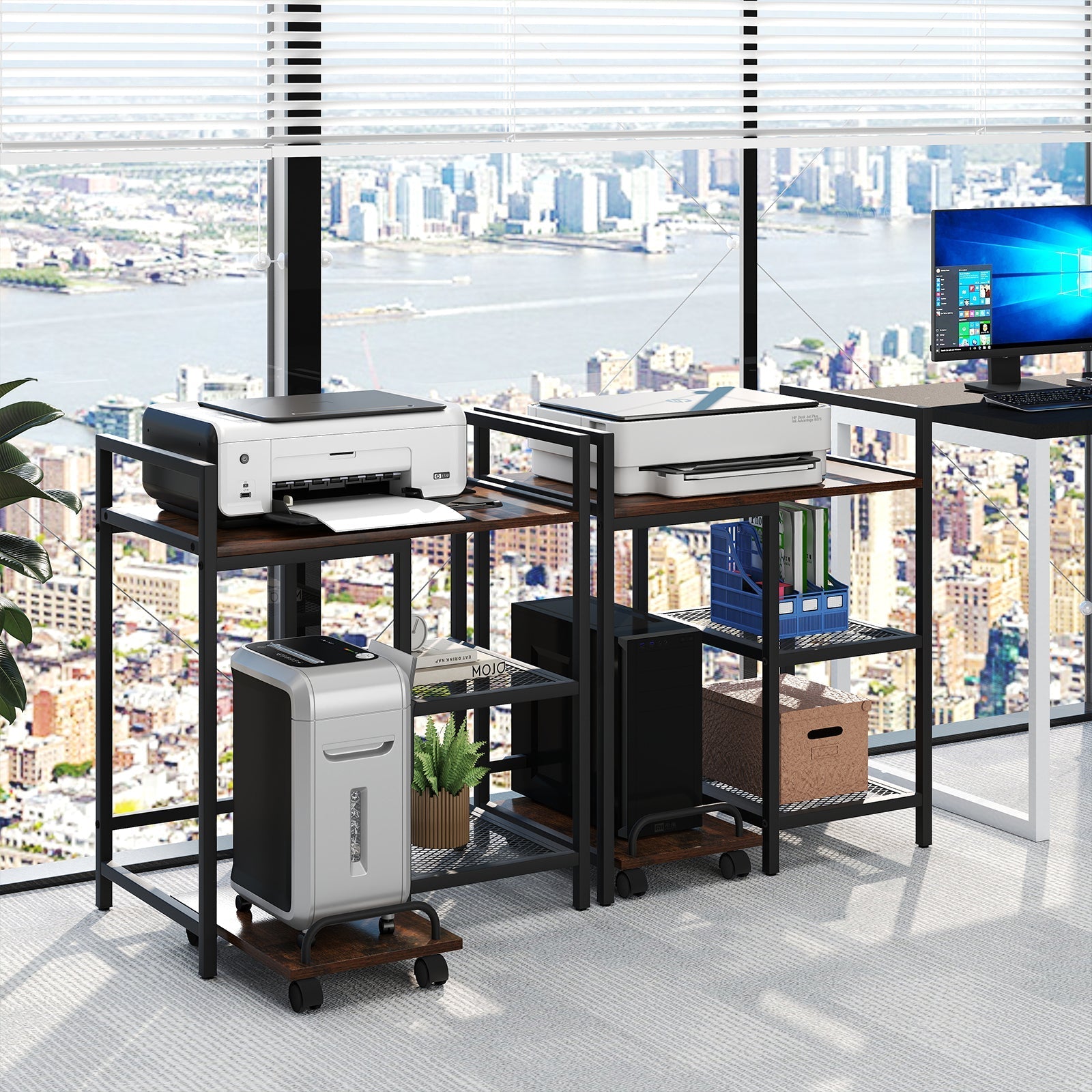 Printer Stand with Charging Station and Storage Shelves