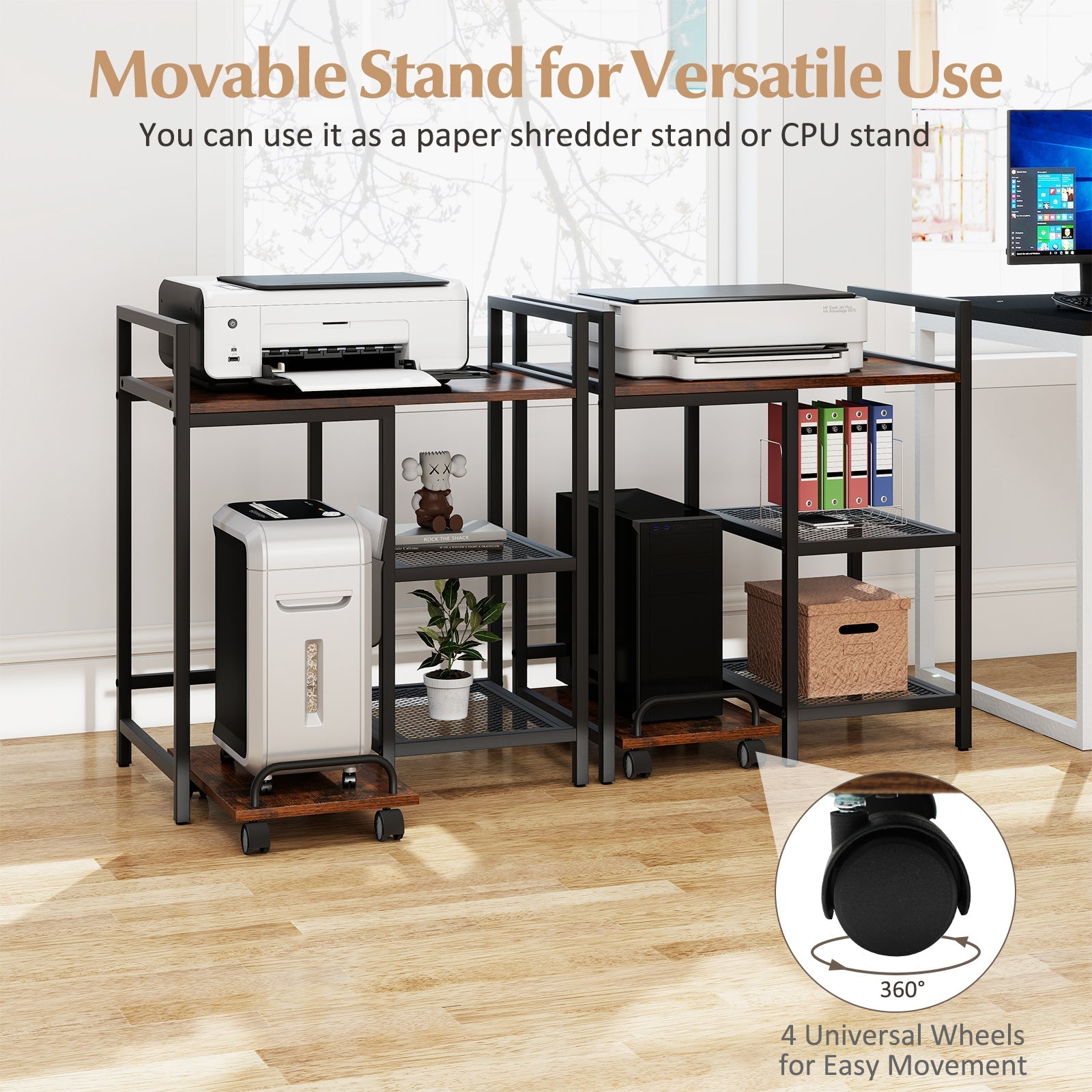Printer Stand with Charging Station and Storage Shelves
