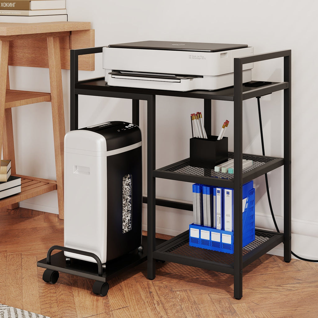 Printer Stand with Charging Station and Storage Shelves