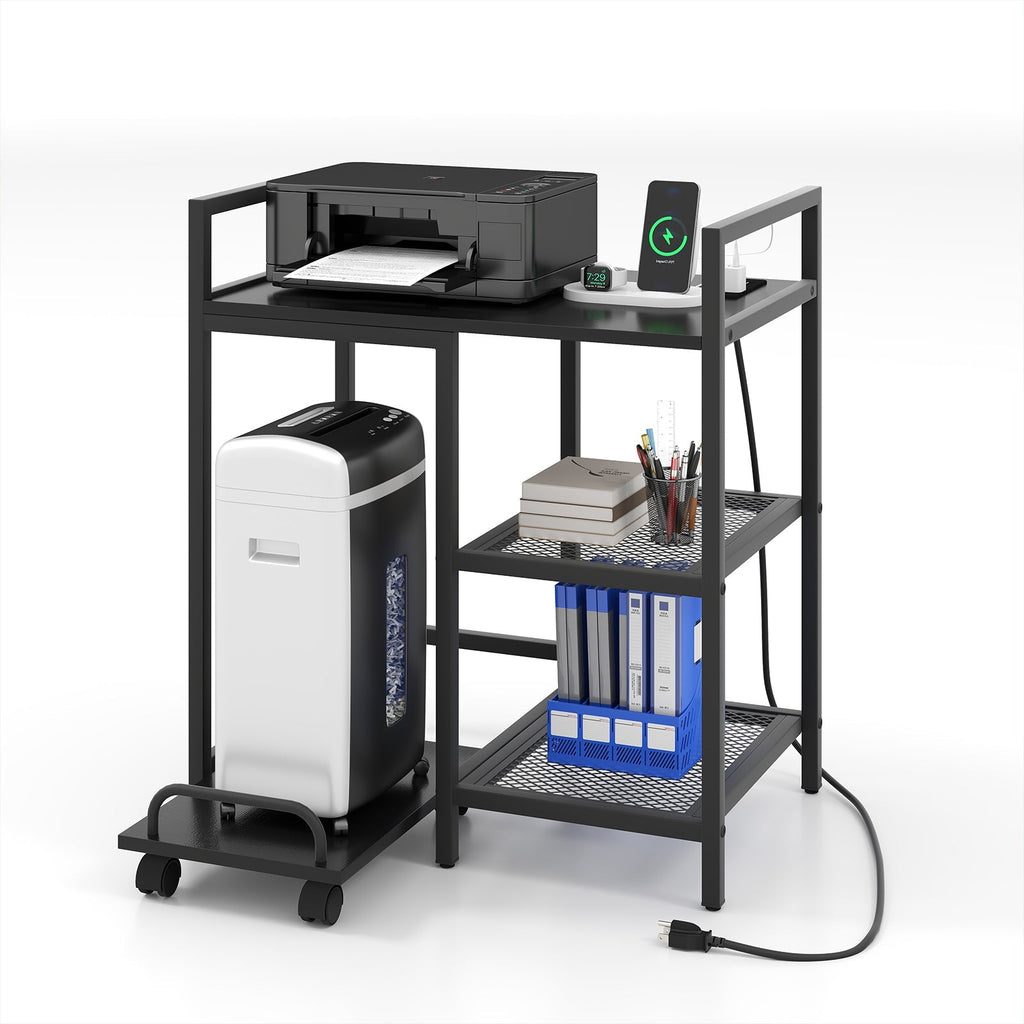 Printer Stand with Charging Station and Storage Shelves