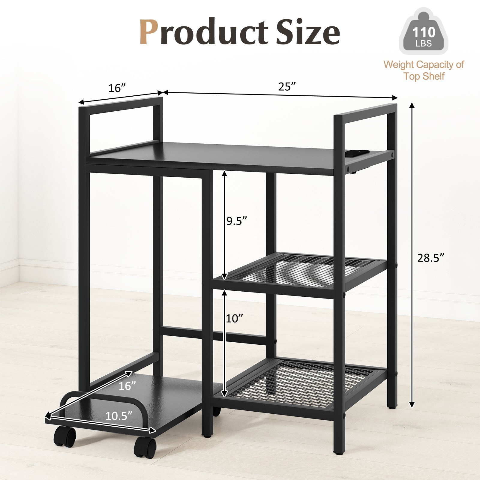 Printer Stand with Charging Station and Storage Shelves