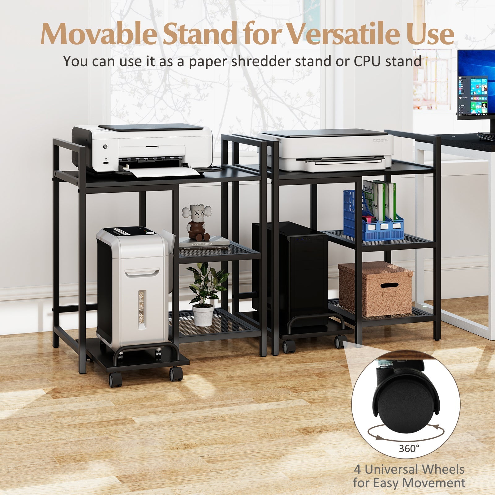 Printer Stand with Charging Station and Storage Shelves