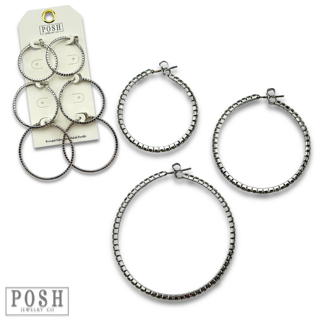 Flexible rhinestone hoop earring set