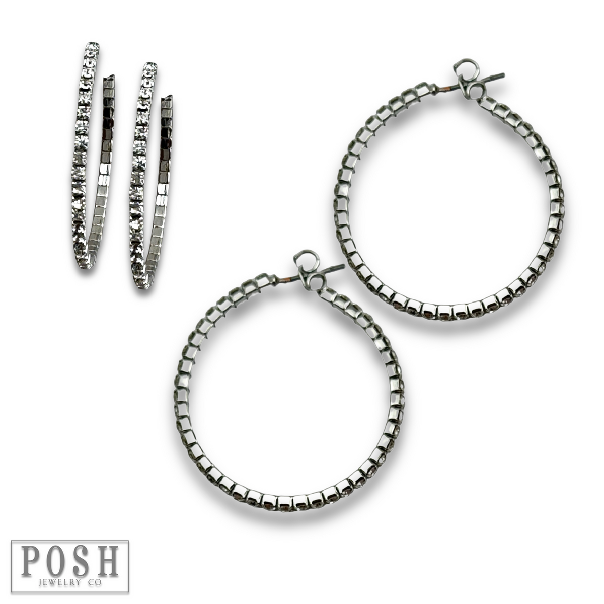 Flexible rhinestone hoop earring set