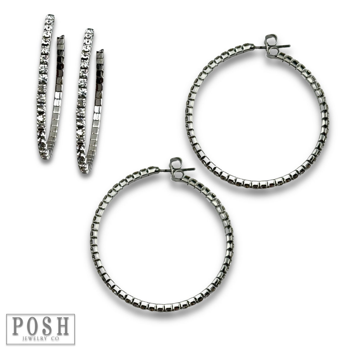 Flexible rhinestone hoop earring set