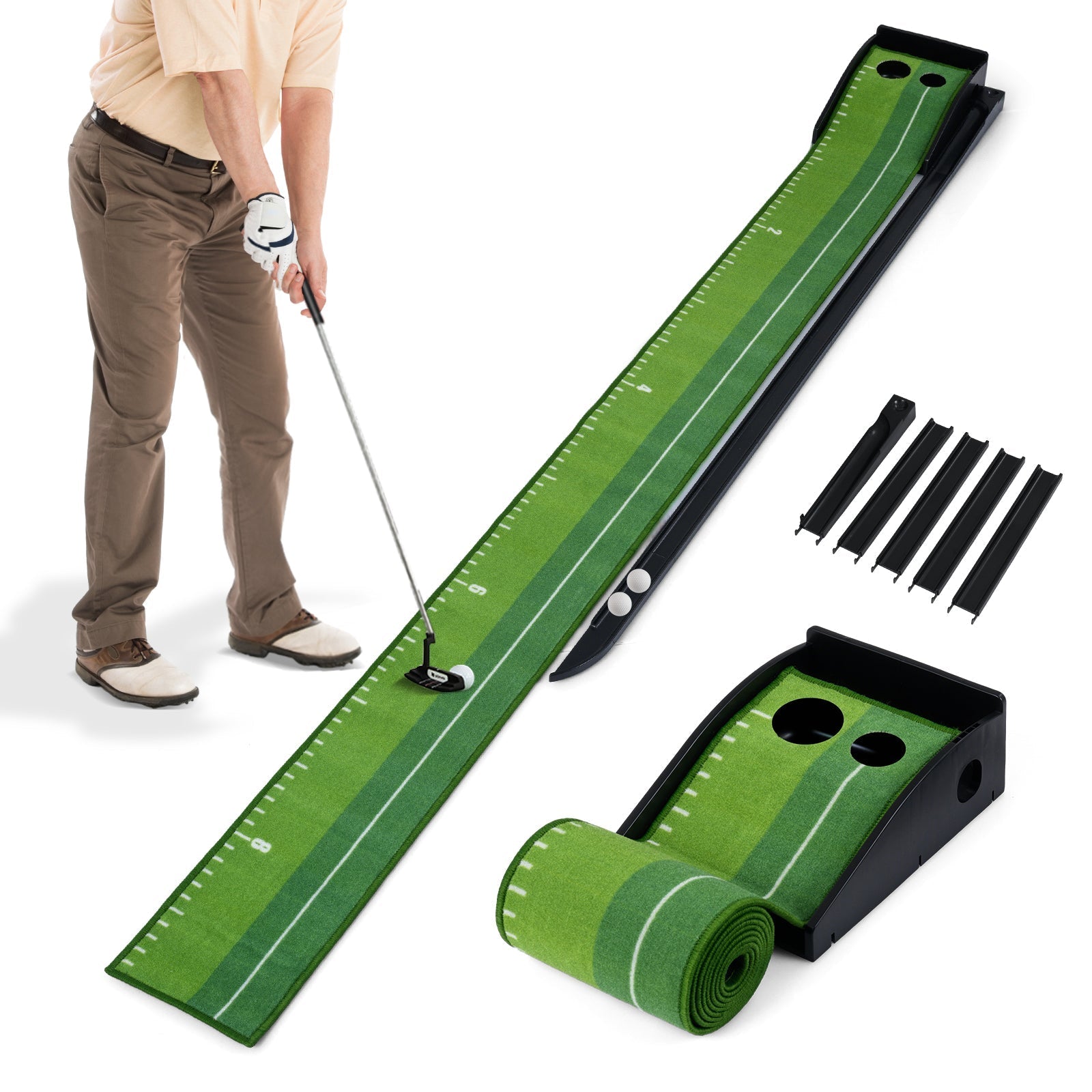 Putting Green Indoor Golf Putting Mat with Auto Ball Return 3 Putting Practice Balls