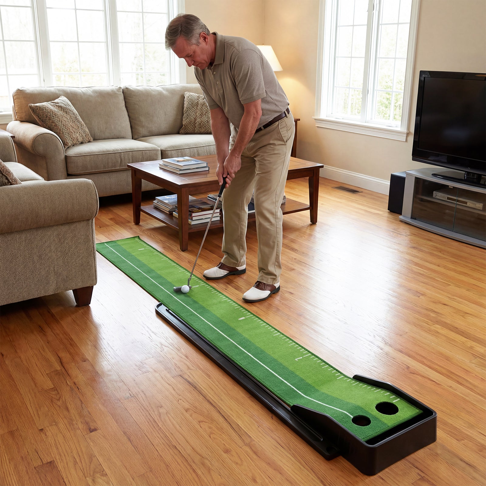 Putting Green Indoor Golf Putting Mat with Auto Ball Return 3 Putting Practice Balls