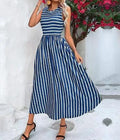 Miss Sparkling Striped Sleeveless High-Low Midi Dress