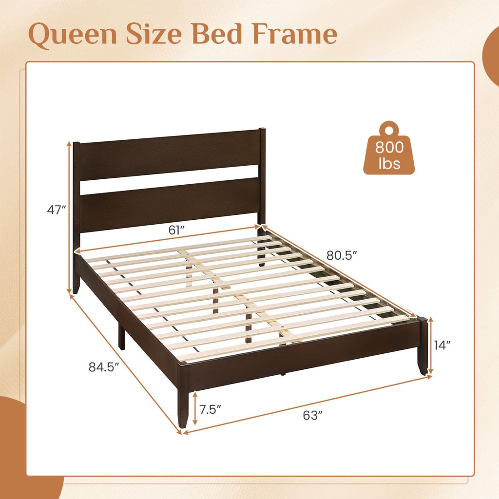 Queen Bed Frame with Headboard and Solid Wood Legs