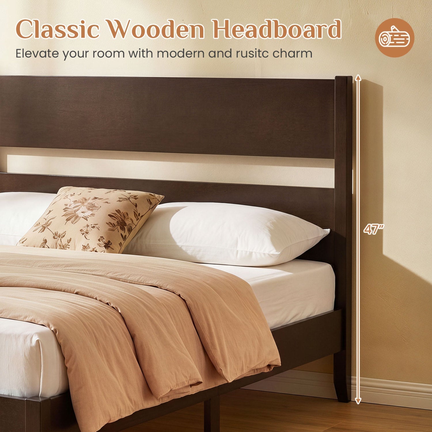Queen Bed Frame with Headboard and Solid Wood Legs