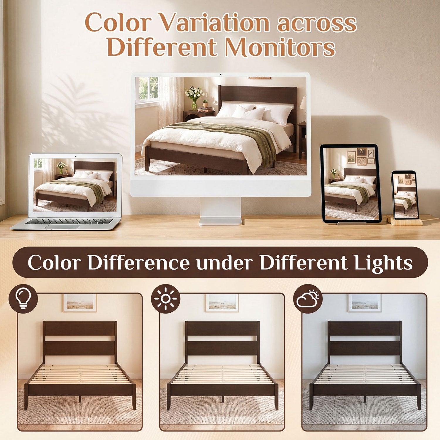 Queen Bed Frame with Headboard and Solid Wood Legs