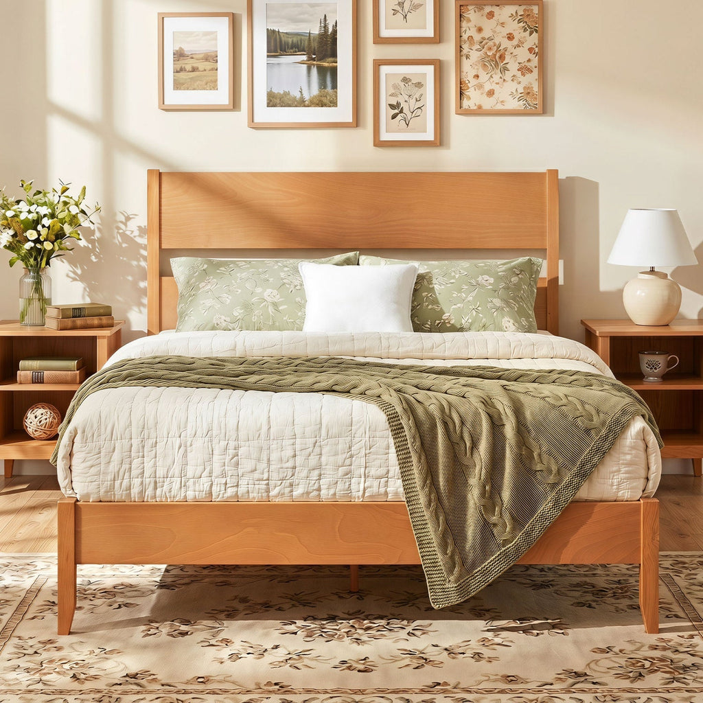 Queen Bed Frame with Headboard and Solid Wood Legs