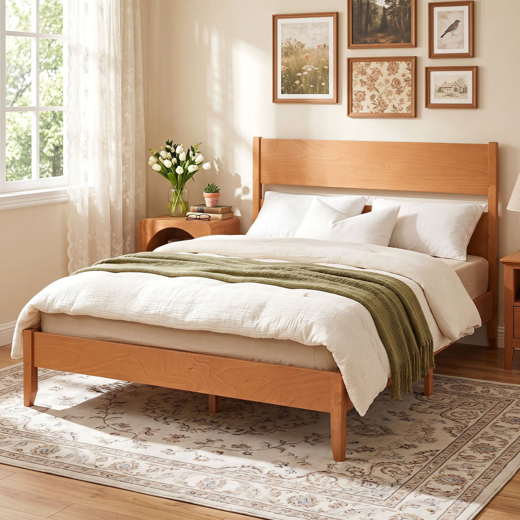 Queen Bed Frame with Headboard and Solid Wood Legs