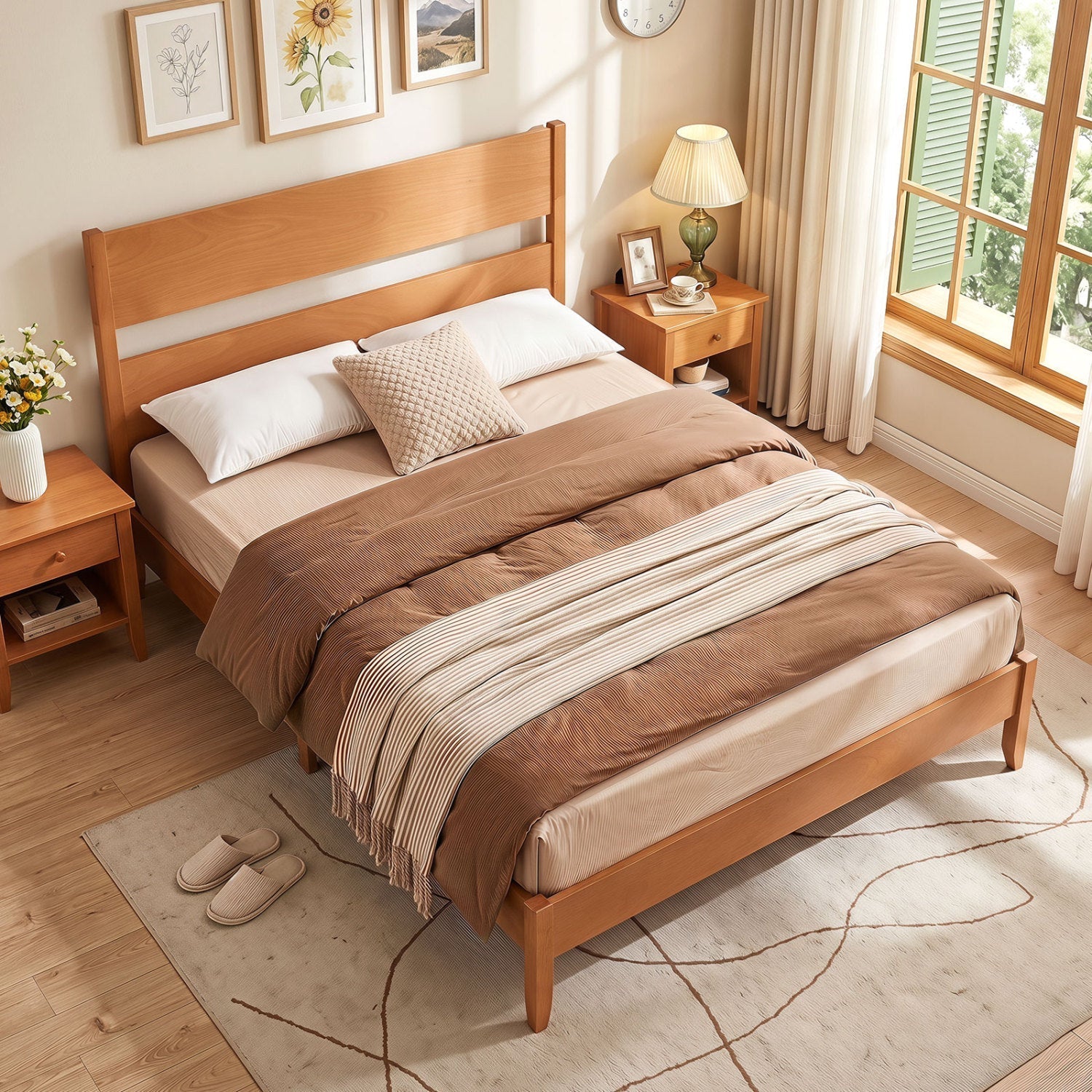 Queen Bed Frame with Headboard and Solid Wood Legs