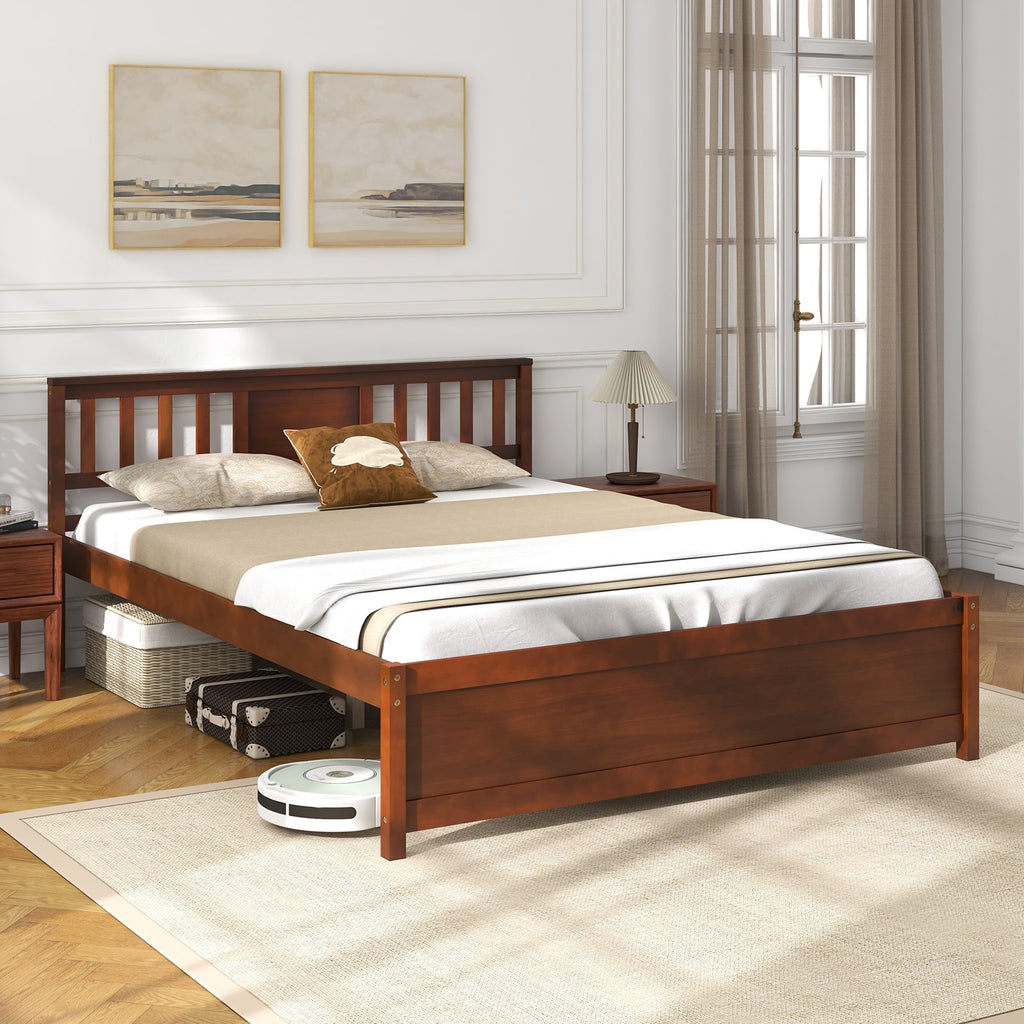 Wooden Platform Bed with Headboard and Slat Support